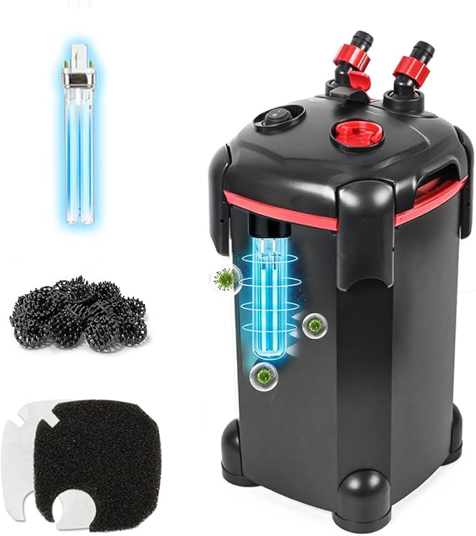 264GPH Canister Filter, 3-Stage External Aquarium Filter Ultra-Quiet Water Circulation Cleaning Machine with Media for Fish Tanks and Aquariums Up to 75 Gallons (264GPH)