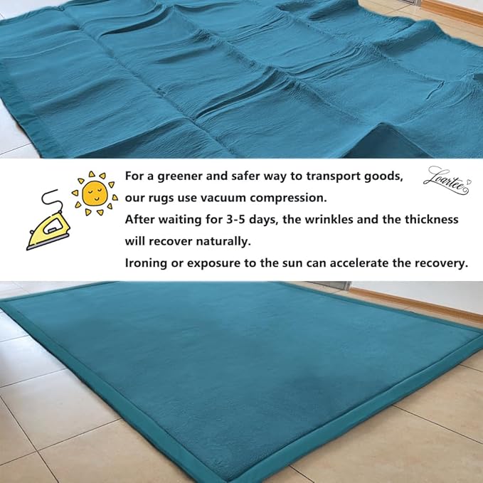 Loartee Coral Velvet Crawling Rug (6'8"x9'8", Blue) for Toddler Children Play Area Rugs Yoga Mat Exercise Pads Carpet