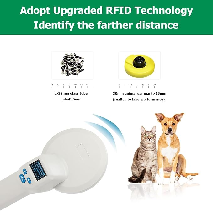 Pet Microchip Scanner with Bluetooth,Large OLED Display Bluetooth USB Connection Animal Tag Reader with Storage, Portable for Animal Management Railway Inspection