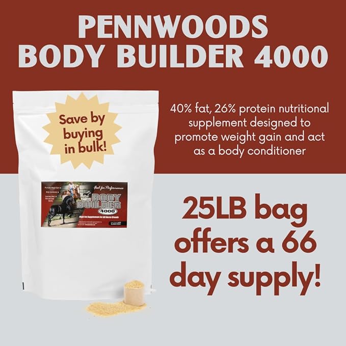 Pennwoods Body Builder 4000, Horse Weight Gain Supplement, High Fat and Energy Horse Weight Builder with Body Conditioning Horse Vitamins, Improves Hoof Quality - 25 LB Bag