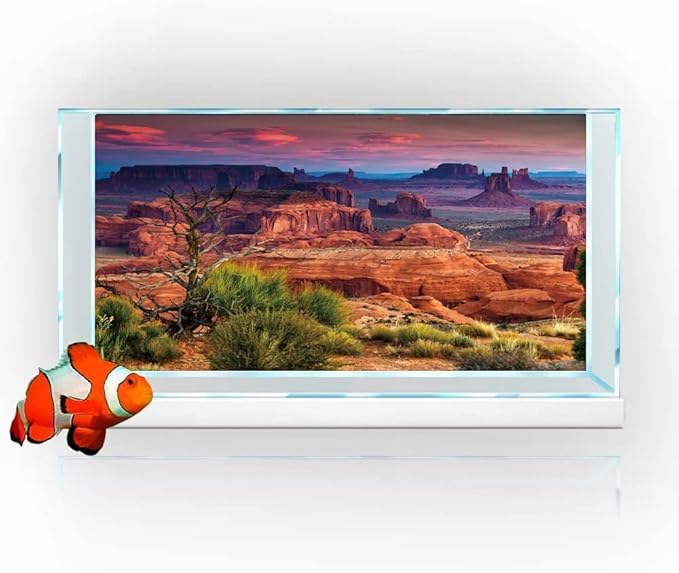 48X20IN Desert Loess Rock Cactus Oasis Reptile Habitat Background, Natural Sunset Desert Themed Terrarium Background, Aquarium Background with 10 EVA Double-Sided Tape