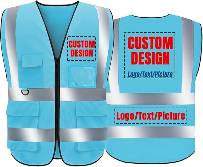 Safety Vest Custom Logo Class2 High Visibility Reflective Vest with 5 Pockets Construction Security Work Vest ANSI/ISEA Standards（Blue，3XL ）