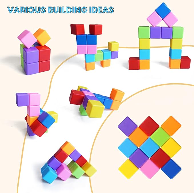 Large Magnetic Building Blocks in 8 Colors, 1.65 Inch Magnet Cubes for Sensory Education, STEM Learning Stacking Toys for Toddlers, 1 2 3 Years Old Boys & Girls Birthday Gifts (16PCS)