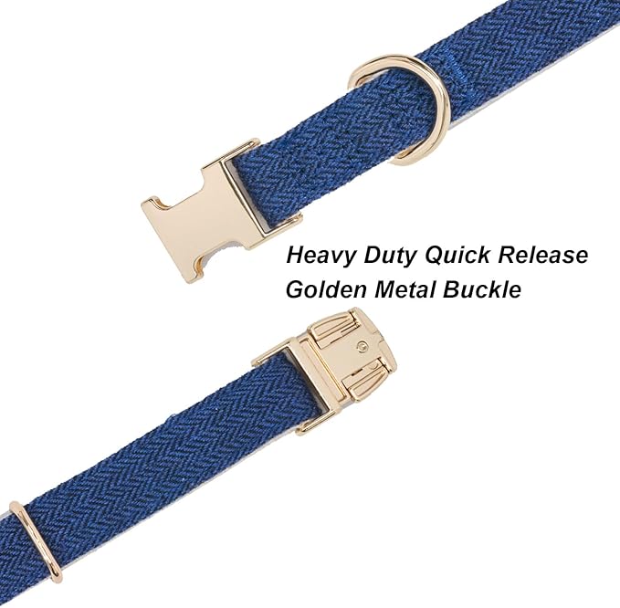 Soft Cotton Hemp Dog Collar with Metal Buckle Adjustable Tweed Dog Collars for Small Medium Large Dogs(Royal Blue,Small)