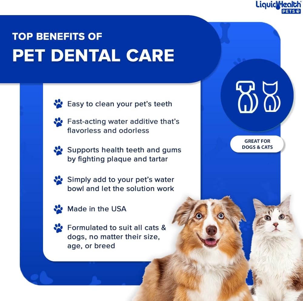 LIQUIDHEALTH Pet Dental Care Water Additive for Dogs & Cats - Fast Acting Pet Bad Breath Freshener, Dog Mouth Wash, Animal Oral Dental Rinse, Plaque & Tartar Teeth Cleaning Solution, USA Made (16 oz)