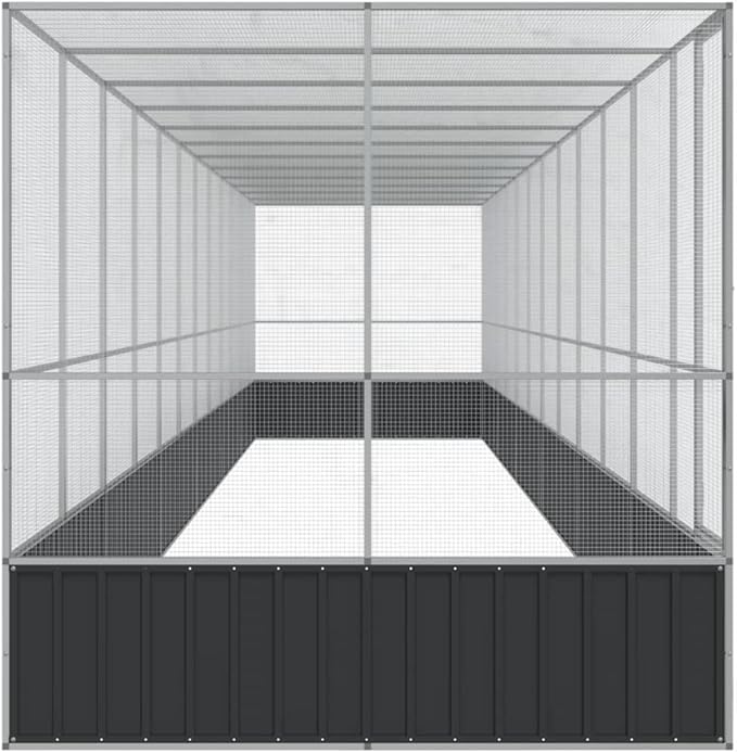 Large Metal Heavy Duty Walk-in Aviary Cage with Extension, Ample Activity Space Bird Cage with Lockable Door Also for Chickens and Rabbits, Silver 490.6"x81.5"x83.5" Steel,-416