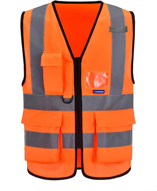 A-SAFETY High Visibility Safety Vest Reflective,Hi vis Working Vest,Orange Medium