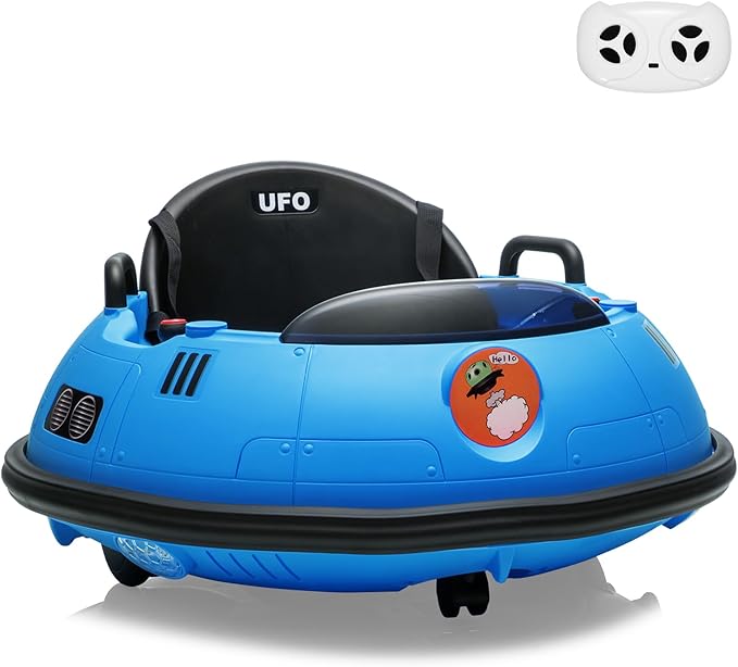 12V Electric Ride on Bumper Car for Toddlers, Kids Bumper Car with Remote Control, LED Lights & 360 Degree Spin, Indoor and Outdoor for 18+ Months Kids (Blue)
