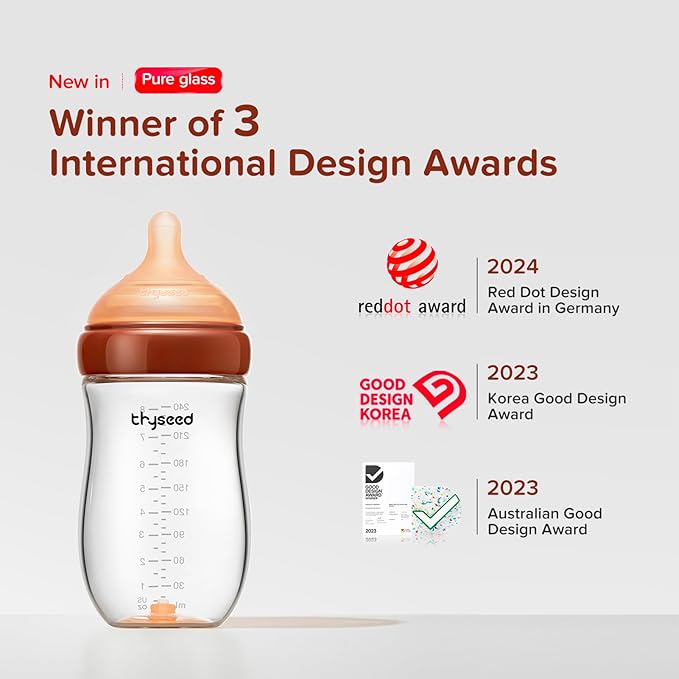 Thyseed Glass Natural Anti-Colic Baby Bottles | Newborn Breast Like Nursing Bottle for Breastfed Babies with Nipple(3-7 Months),8oz,1pack