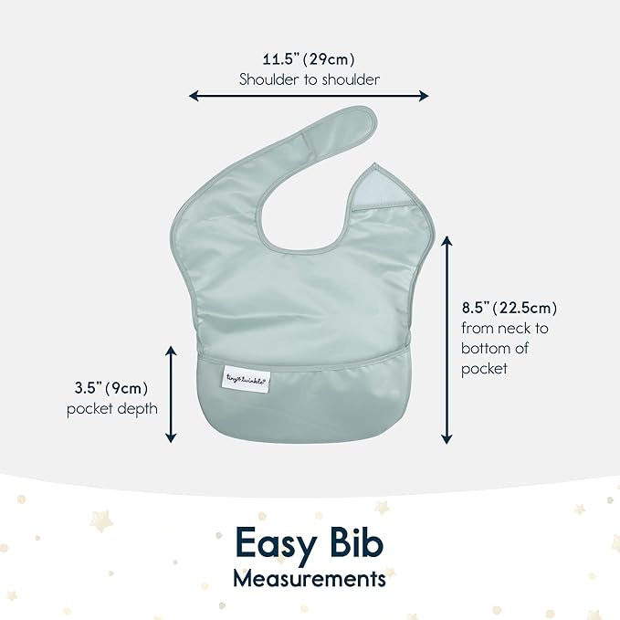 Tiny Twinkle Mess Proof Baby Bibs for Eating - Waterproof, Wipeable Bibs - Toddler Bibs - Travel Friendly - PFAS, PVC, BPA, Phthalate Free - Baby Food Bibs(5 Pack,Unisex Solids)