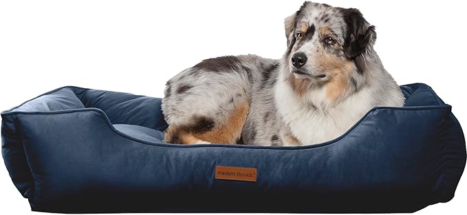 Modern Threads Luxury Dog Bed - Comfortable Tufted Velvet Cushion for Small to Large Dogs - Machine Washable - Durable & Cute Sleep Space for Pets - Pamper Your Pet with Cozy Beds - Denim