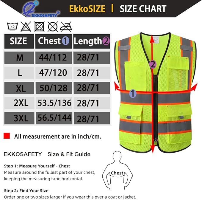 Reflective Safety Vest for Men Women with 9 Pockets and Zipper Front Class 2 High Visibility Mesh Work Vest Hi Vis Construction Vest,Meets ANSI/ISEA Standards(EK176-Yellow-3XL)