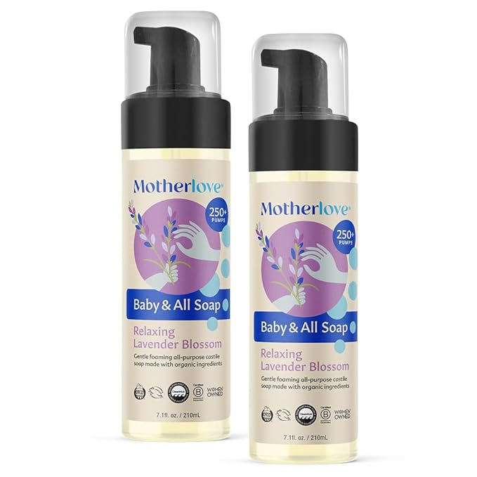 Motherlove Baby & All Soap (2 pack, 7.1 oz) Gentle Foaming All-Purpose Castile Soap Made with Organic Ingredients – Relaxing Lavendar Blossom