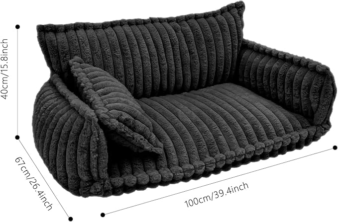 Pet Couch Calming Bed, Pet Couch with Removable Washable Cover, Plush Pets Sofa for Indoor Use, Supportive Orthopedic Dog Bed (Dark Grey)