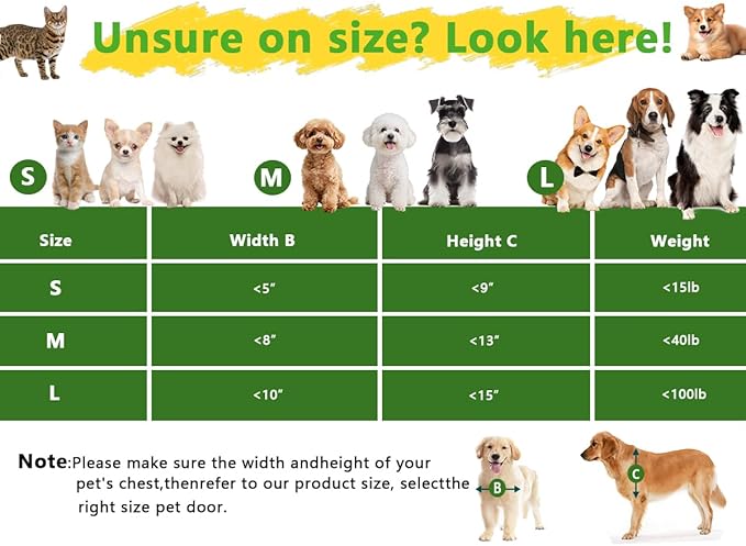Dog Door Doggy Door Easy Install - Wood & PVC Doors & Walls，Dgooie Free Movement & Flexible Control - 2 Magnetic Flaps & Sliding Lock,Telescoping Frame,8 1/8" x 13 2/5" for Medium Dogs Up to 40 lb