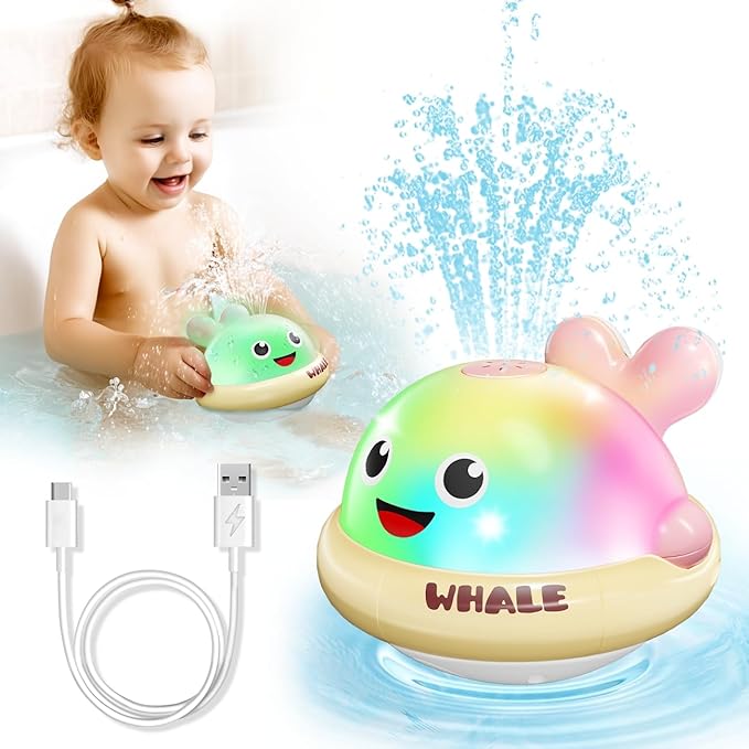 Light up Baby Bath Toys: Whale Bath Toy Sprinkler, Bath Toys for Kids Ages 1-3, Bathtub Outdoor Water Pool Toys for Toddlers 1 2 3 Year Old, Birthday Gift for Boys & Girls