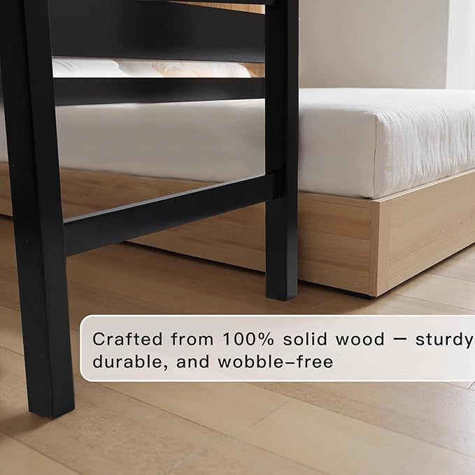 41‘’x27''Bedside Dog Bed with Stairs, Wooden Elevated Dog Bunk Bed Cosleeper with Removable Mattress, Foldable 3-Step Stairs & Guardrail, Bassinet-Style Pet Bed for Large Dogs
