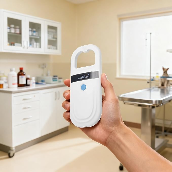Handheld Pet Microchip Scanner, Reader with OLED Display, Compatible with Emid Fdx-B, 0-15Cm Reading Distance, Pet Id Tracking