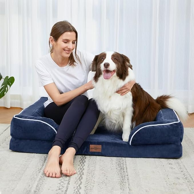 Comfort Expression Orthopedic Dog Bed for Large Dogs 36x27 Inch, Waterproof Supportive Egg Crate Foam Large Pet Bed with Removable Bolsters, Dog Couch with Washable Cover & Non-Slip Bottom, Navy Blue