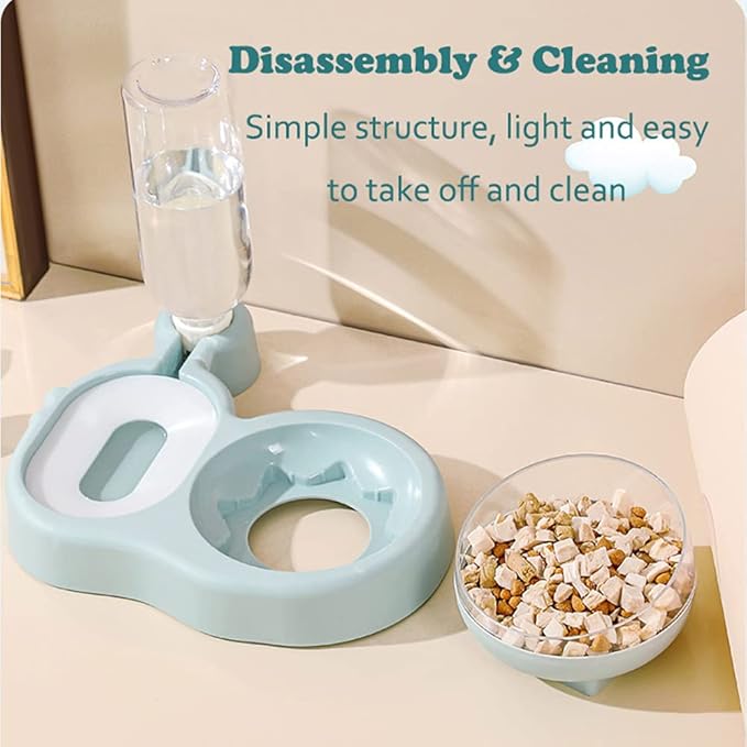 Love Dream 2-in-1 Dog Cat Bowls, 15°Tilted Raised Water and Food Bowl Set with Automatic Water Dispenser Bottle and Detachable Cat Dish, Pet Feeder for Small or Medium Dogs Cats Puppy Kitten Rabbit