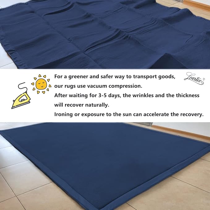 Loartee Coral Velvet Crawling Rugs & Area Rugs (6.0'x 6'8", Dark Blue) for Toddler Play & Yoga Mat