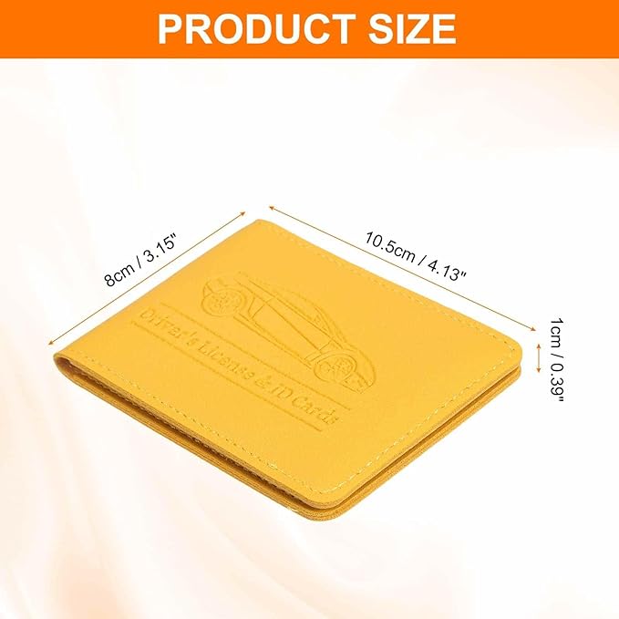 HARFINGTON Car Registration and Insurance Holder PU Leather Vehicle Glove Box Organizer Storage Accessories Car ID Holder with 2 Pockets for License ID Card Bank Card Documents, Yellow
