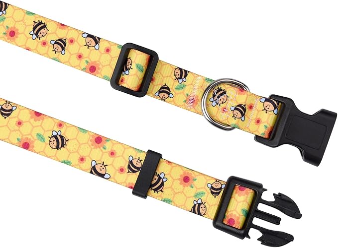 Dog Collar and Leash Set with Bohemia Floral Tribal Geometric Patterns - Soft Ethnic Style Collar Adjustable for Small Medium Large Dogs(Bee Set,L)