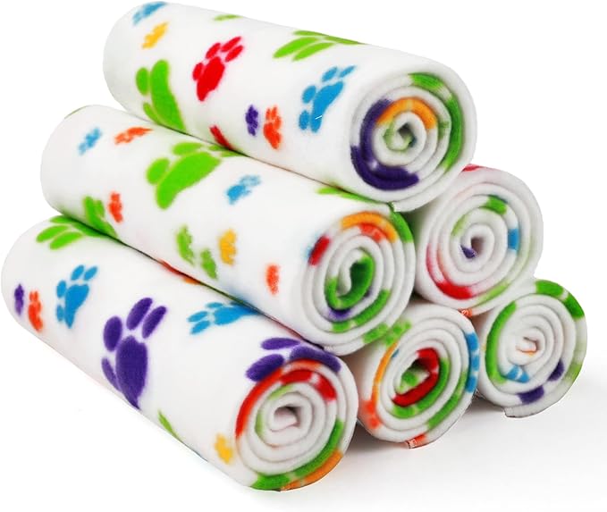 LINENLUX Cute Dog Blanket for Small Medium Dogs 6-Pack Soft Stretchy Fleece Blankets for Pet Cat Puppy Warm Wrinkle-Resistant Throw for Couch Bed Outdoor White 45x31 inch (Pack of 6)