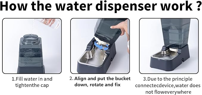 Meikuler Automatic Dog Cat Water Dispenser Large Capacity 5Lfor Cats and Medium and Large-Sized Dogs with Stainless Steel Bowl (Black, 5L)