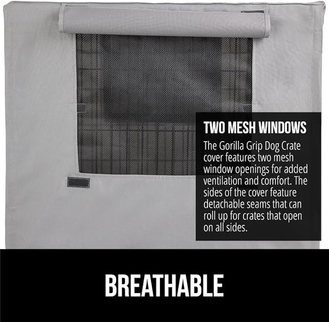 GORILLA GRIP Dog Crate Covers Compatible with Amazon Basics Dog Crates, All Sides Open, Privacy Cover Fits 48" Wire Kennel, Breathable Mesh Windows, Light Reducing Puppy Training Cage Topper, Gray