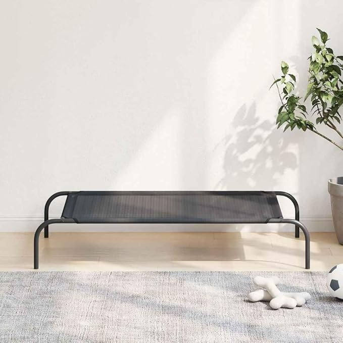 Elevated Dog Bed for Large Breeds, Raised Pet Cot with Breathable Textilene Fabric, Portable Cooling Bed for Indoor and Outdoor Use, Weather-Resistant Frame, Black