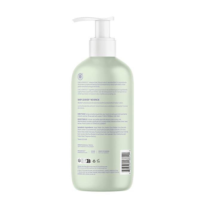 ATTITUDE 2-in-1 Baby Hair Shampoo and Body Wash, EWG Verified, Plant- and Mineral-Based Ingredients, Hypoallergenic Vegan and Cruelty-Free, Sweet Apple, 16 Fl Oz (Pack of 6) (16614)