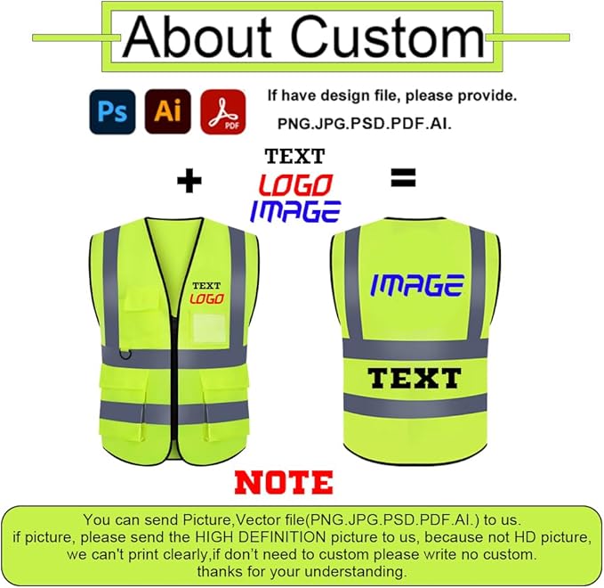 Personalized High Visibility Reflective Safety Vest Custom Your Text Protective Workwear Outdoor Work Vest