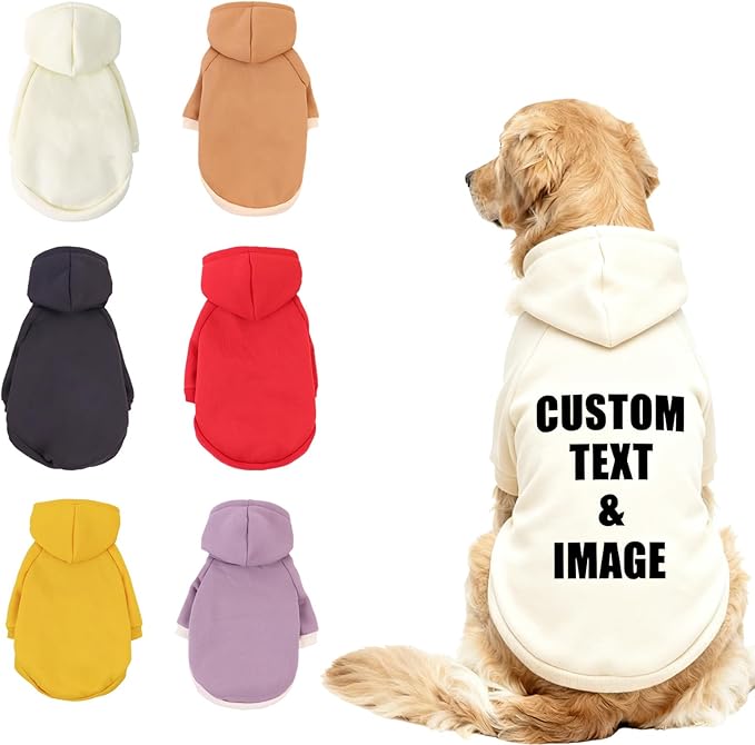 Custom Dog Hoodie, Personalized Sweatshirt with Photo Text Name Logo, Customized Hooded Sweater for Small Medium Large Dogs & Cats (Beige, X-Small)
