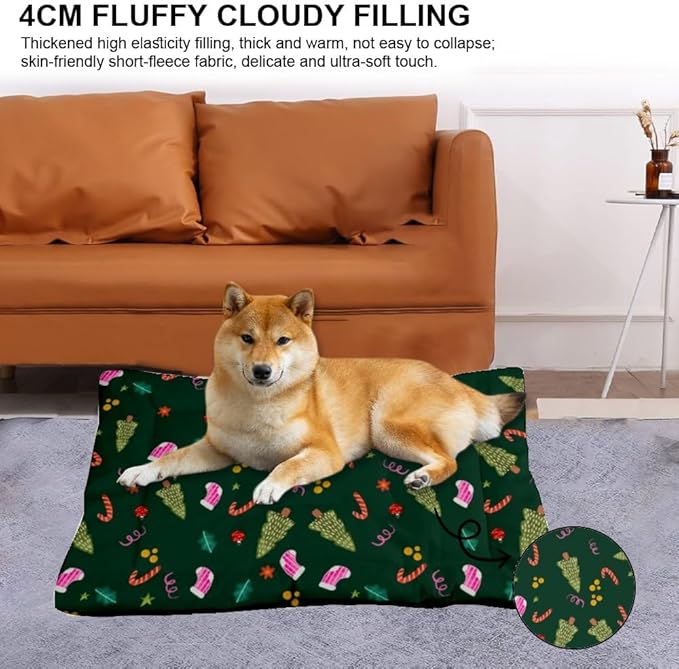 Holiday Candy Cane Dog Bed Crate Pad Easy to Wash Dog Bed Outdoor Pet Cozy Cat Non- Slip Bottom Friendly Furniture Multi- Scenario Mat for Dogs Gift Printed Cat Pad 36× 24 Inch