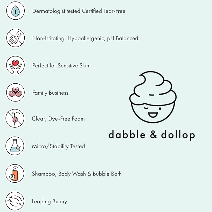 Dabble & Dollop Coconut + Vanilla Body Wash & Shampoo – 3-in-1 Natural Bubble Bath for Kids, Made in USA, No Parabens or Sulfates, Vegan, Gluten-Free, Tear-Free (2-Pack)