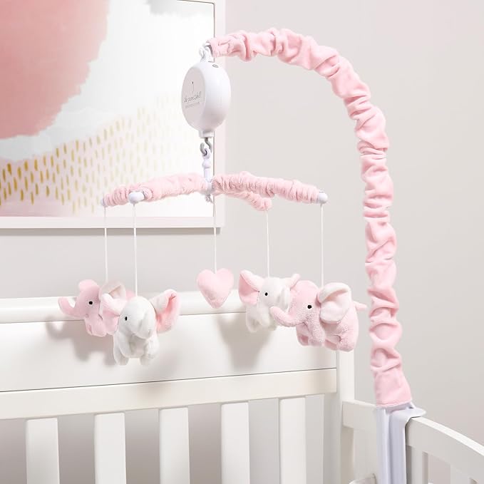 The Peanutshell Crib Mobile for Girls - Soft Pink Musical Baby Crib Mobile with 12 Lullabies, Cute Elephant Baby Pink Elephant Nursery Decor