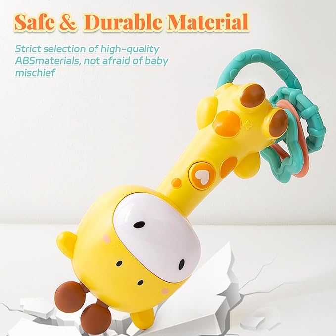 Baby Music Rattle, Teething Toys for Infants 6-12-18 Months Toddlers, Light-Up & Chew Sensory Toys for Baby Boy Girl Gifts (Giraffe)