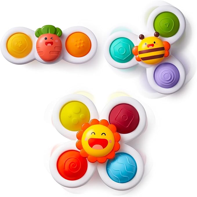 LiKee Strong Suction Cup Fidget Rotating Sensory Bath Toys for Baby, Airplane Car Travel Table & Window Toys for Toddler Boys and Girls, 6+ Months