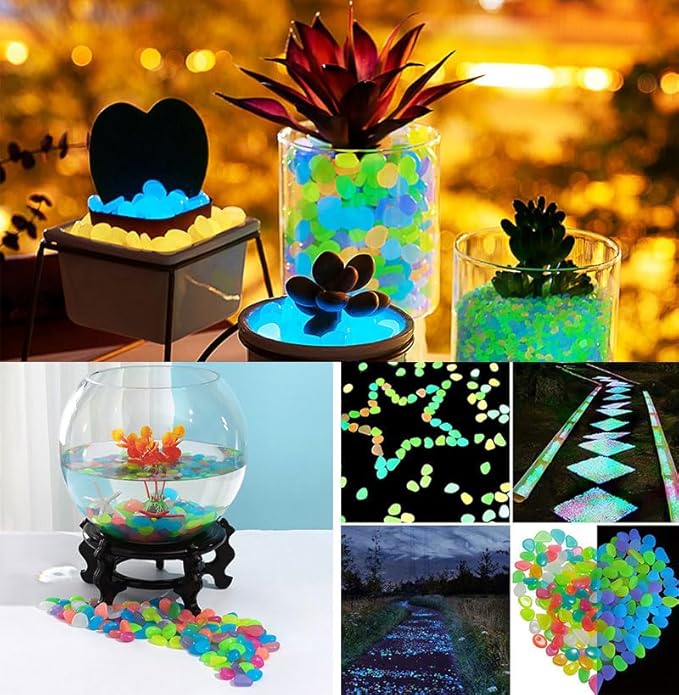Glow in The Dark Stones 1000 Pcs Glow Pebbles Aquarium Rocks for Fish Tank Lawn Yard Garden Walkway Plant Pots (Rainbow)
