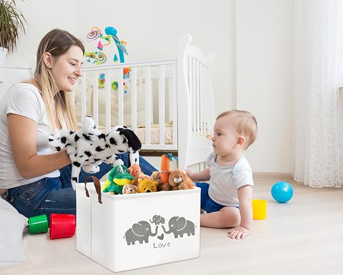 HIYAGON Baby Basket - Cute Elephant Toy Storage Bin Organizer Box Gift Basket for Boys and Girls (Love Elephants)