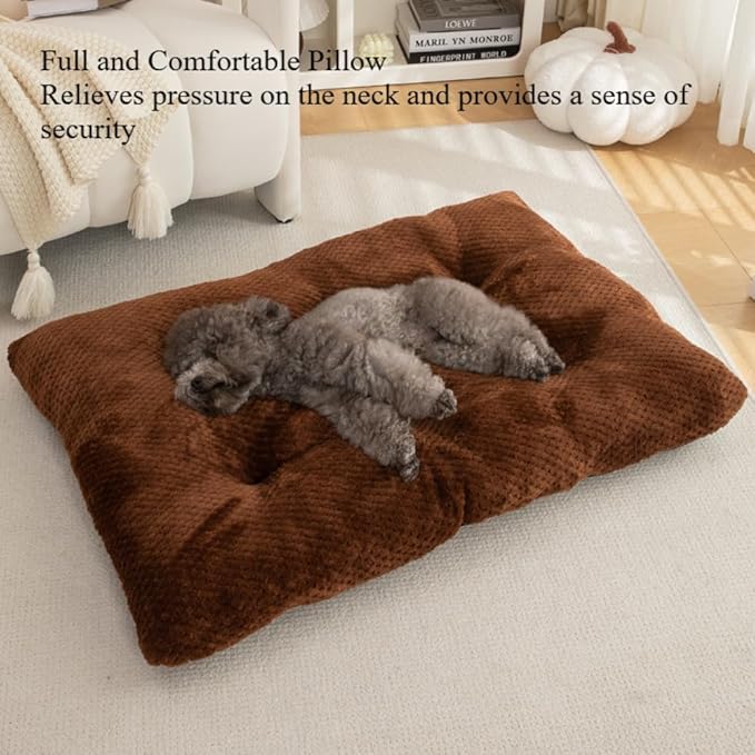 Washable Dog Bed for Large Breeds, Extra Cushioned Crate Mattress with Removable Fluffy Cover, Non-Slip Orthopedic Pet Pad, Machine Washable Kennel Mat(Grey,L)