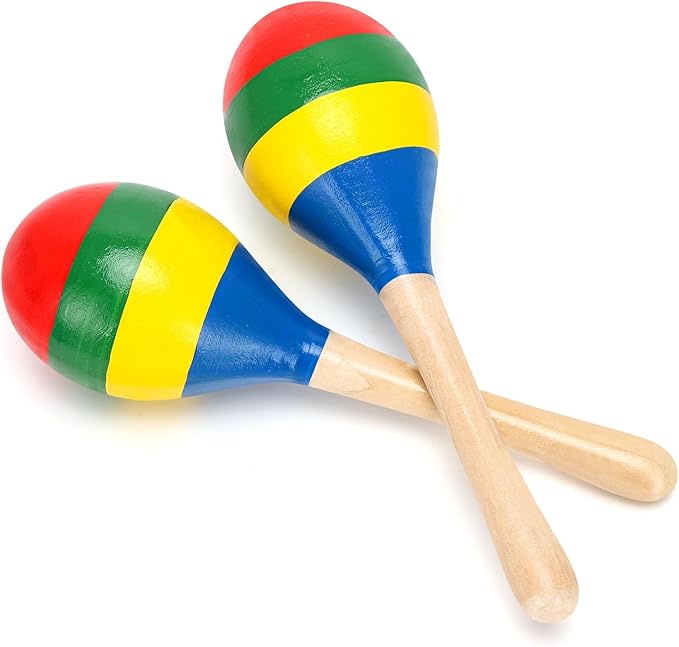 2 Pcs Maracas, Hand Percussion Rattles for Kids, Wooden Rumba Shaker Hand Musical Instruments with Clear Rhythm for Kids Adults Playing (Colorful)