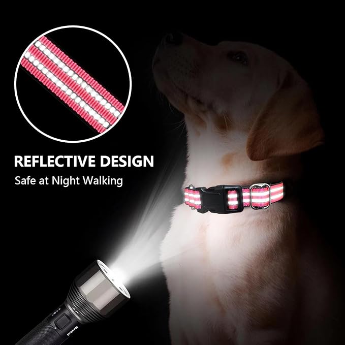 Martingale Dog Collar, Adjustable Nylon Reflective Collar with Quick Release Buckle (Hot Pink, Medium)