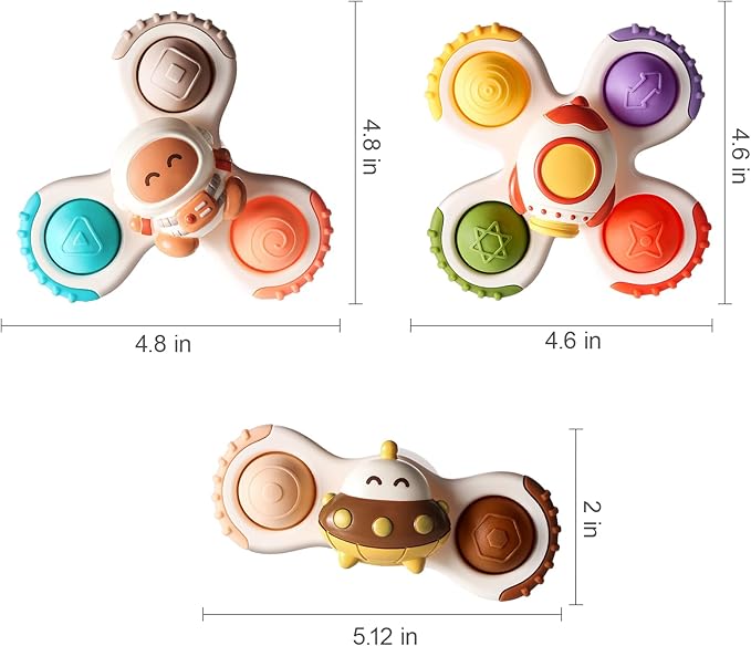 ALASOU 3PCS Pop Suction Cup Spinner Toys for 1 Year Old Boy Girl|Novelty Spinning Tops Toddler Toys Age 1-2|Sensory Baby Bath Toy for Toddlers 1-3|12 18 Months Boy Birthday Gift for Infant