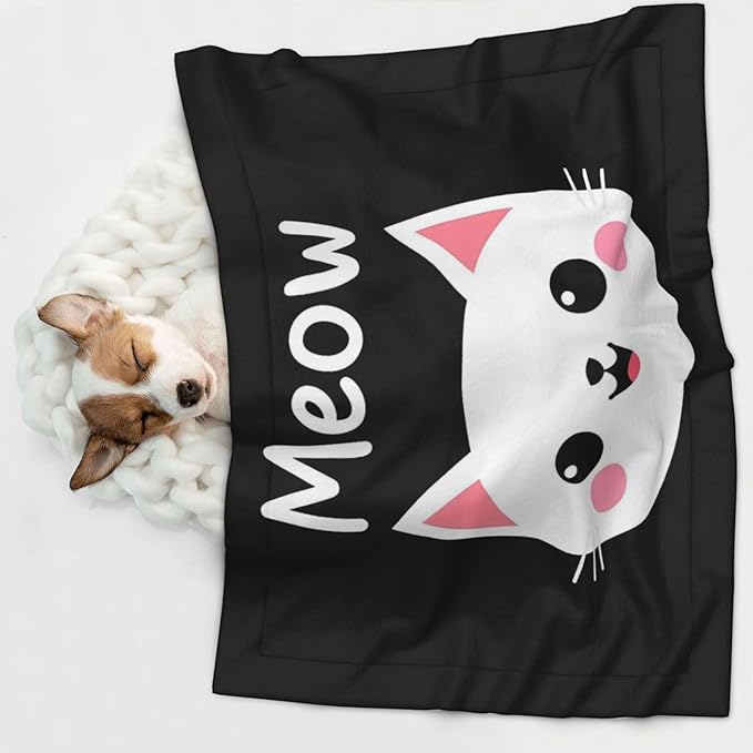 Cat Meow Print Soft Plush Pet Blanket, Washable Dog Blanket, Cat Fleece Throw, Puppy Bed Crate Mat & Sofa Couch Protector - Large