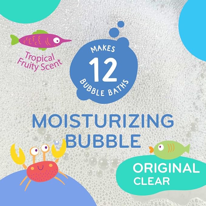 Mobi Little Whale Bubble Bath, Tropical Fruity Scent Kids Body Wash, Gentle Moisturizing Tub Foam for All Skin Type, GMO-Free, Stain-Free, Clear, 8 fl oz