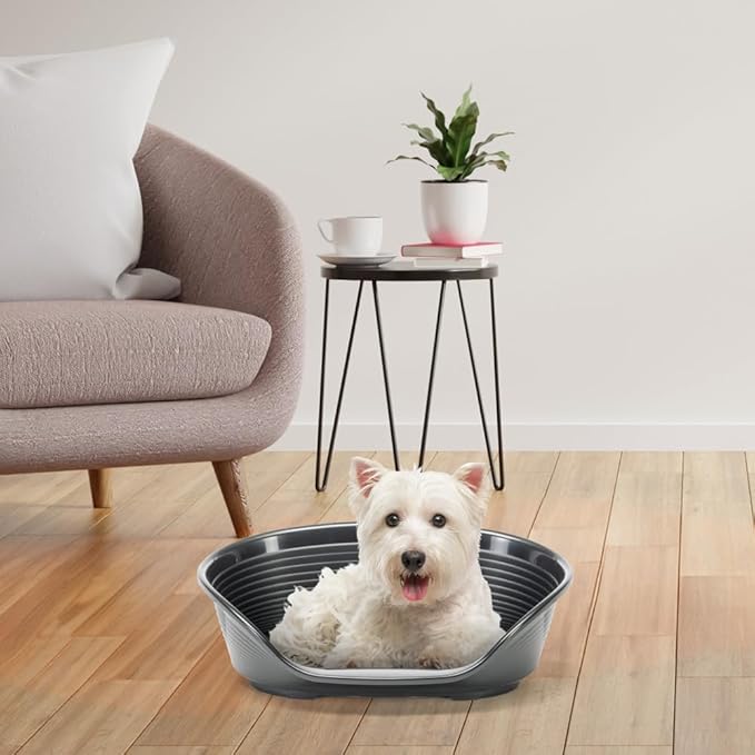 Ferplast - Dog & Cat Bed - Plastic Dog Bed Small - 100% Recycled Plastic - Dog Bed Washable - Dog Basket - Breathable & Antislip - Siesta Deluxe - 54 x 35 x 21.5 CM, S, Black