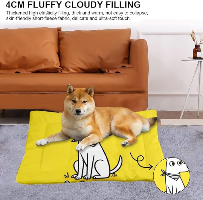 Cute Dog Yellow Dog Beds & Furniture Travel Mat Kennel Pads Crate Bedding Washable Non-Slip Small Bed for Crate Bed Large Mat Pillow for Dogs Indoor Outdoor 24X18 Inch