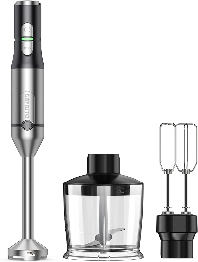 Immersion Blender RPM 16000±10% Hand Blender,15 Speed and Turbo Mode Hand Mixer, 3-in-1 Heavy Duty Copper Motor Stainless Steel Smart Stick with Egg Beaters and Chopper
